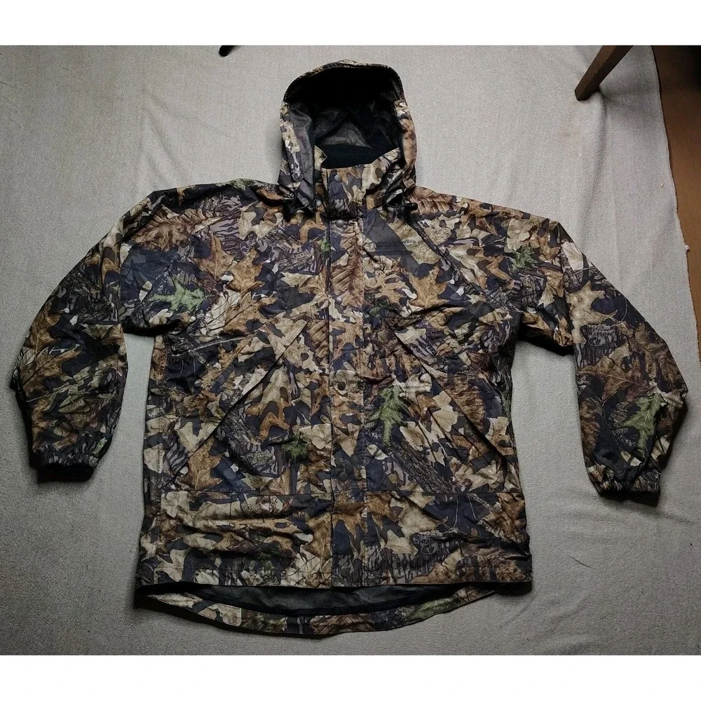 Stearns Dry Wear Camo Mossy Oak Forest Hunt Jacket Men's L Windbreaker Outdoor